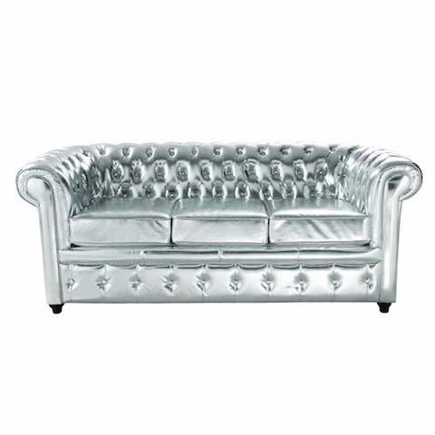 Silver Leather Sofa, Silver Leather Chesterfield Sofa